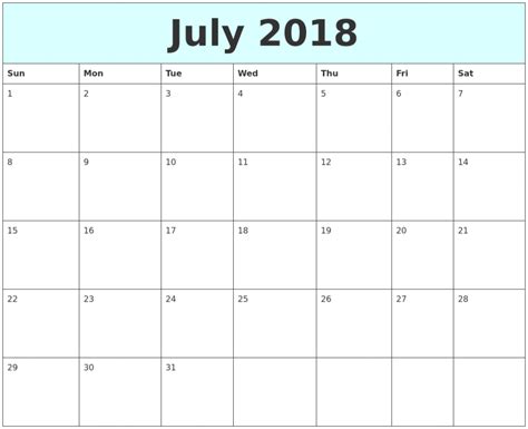 July 2018 Holidays Calendar 2020 Calendar Printable Template