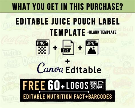 Juice Pouch Template Juice Bag Label Editable Canva Juice Pouch Svg