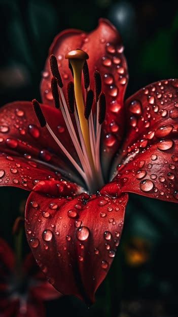 Premium Photo Red Flower With Water Drops On The Petals