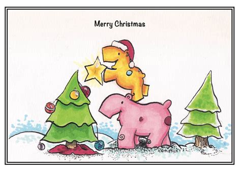 Funny Animal Christmas Card With Christmas Tree and Santa Hat - Etsy