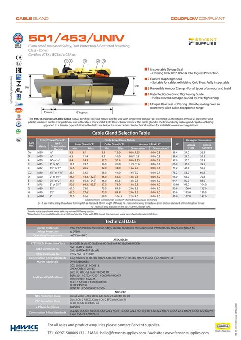 HAWKE CABLE GLAND 501/453/UNIV/ OR 501 453 UNIVERSAL AVAILABLE IN BRASS ...
