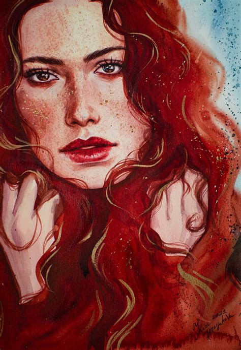 Redhead Woman Portrait Original Watercolor Painting Red And Etsy