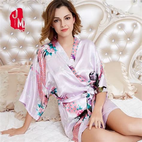 Sexy Silk Robe Mini Satin Robe Women Bathrobe Flower Bride Kimono Satin