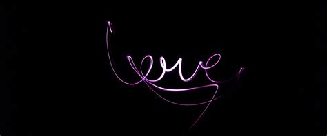 Love text Wallpaper 4K, Black background, Purple lights