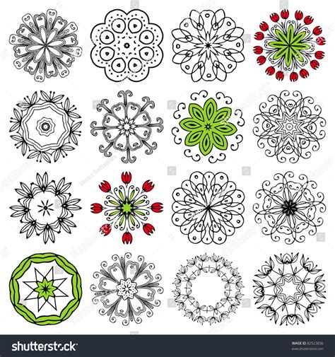 Beautiful Ornamental Rosettes Set For Ethnic Or Tattoo Design Raster