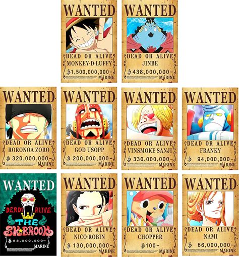 10pcs 28.5cm×19.5cm New Edition One Piece Pirates Wanted Posters, Straw ...