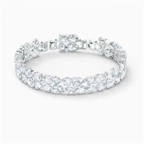 Tennis Deluxe White Crystal Bracelet In Rhodium Silver Swarovski Uk