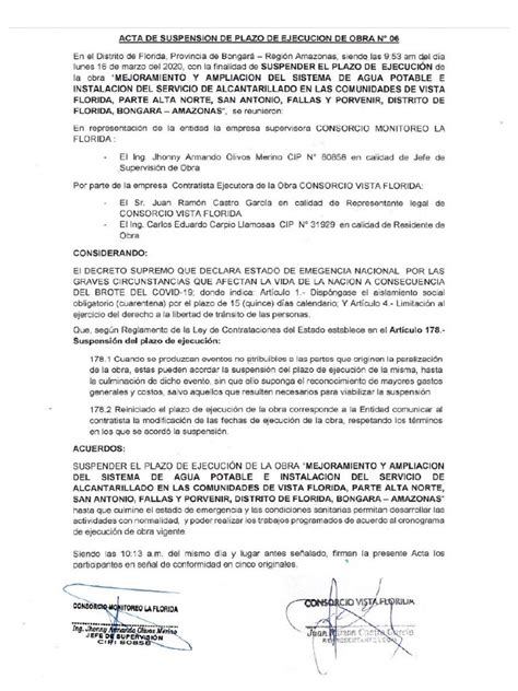 Acta De Suspension De Obra Pdf