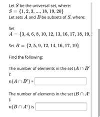 Answered S Be The Universal Set Where 1 2 3 18 19 20