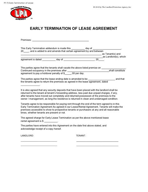 Cancellation Of Lease Agreement Template Sfiveband