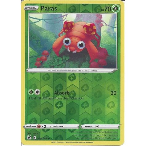 Pokemon Trading Card Game Paras Reverse Holo Swsh Lost