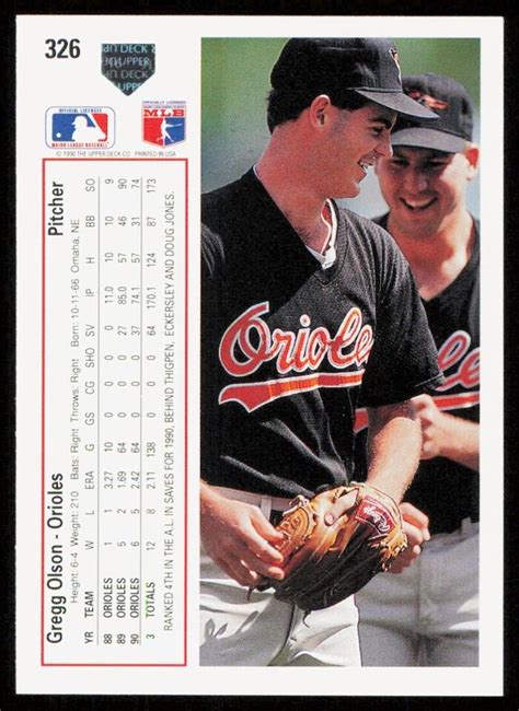 1991 Upper Deck Gregg Olson Baltimore Orioles 326 EBay