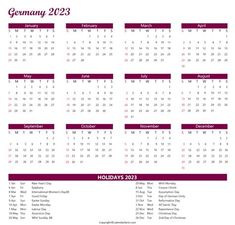 Germany Calendar 2023 [With Holidays Free Printable in PDF]