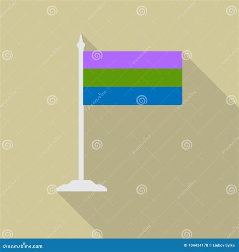 Polysexual Pride Flag With Flagpole Flat Icon With Long Shadow Vector