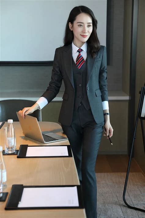 Formal Grey Blazer Women Business Suits With Pant Jacket Waistcoat