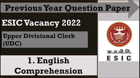 Esic English Previous Year Question Paper With Answers Previousyear