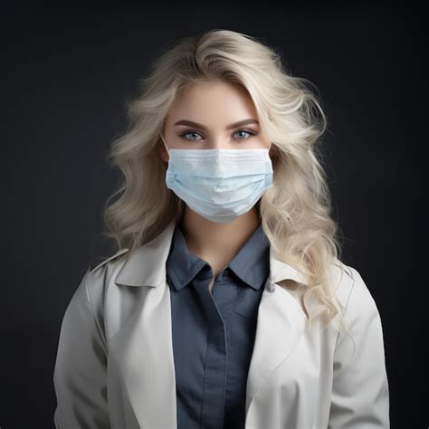 Premium Ai Image A Woman Wearing A Surgical Mask On A Black Background