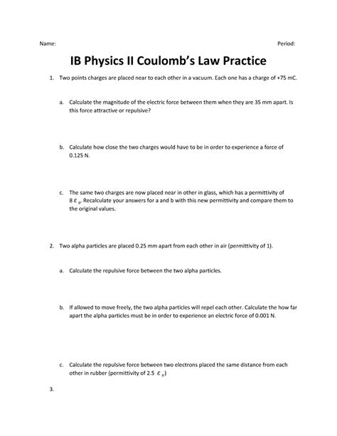 Coulombs Law And Electric Force Worksheets On Quizizz Free