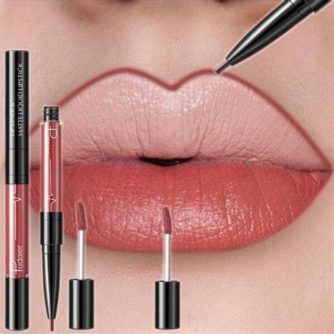 2023 New 2 In 1 Double Ended Lip Makeup Nude Red Lip Gloss Long Lasting