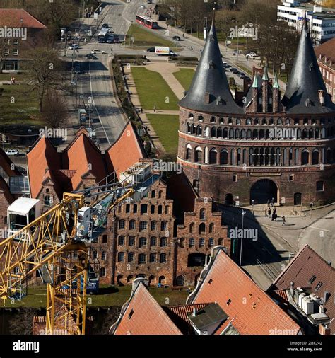 Holstentor With Crane From Above Building Site At The UNESCO