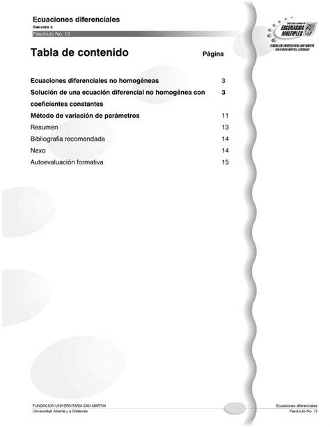 PDF Tabla de contenido Página Ecuaciones diferenciales no PDF