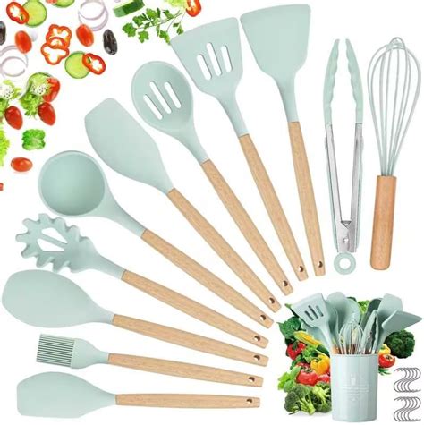 Hicoosee 22 Pieces Silicone Cooking Utensils Set Natural Wooden