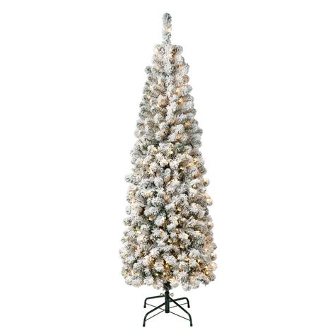 National Tree Company First Traditions 6 Ft Acacia Pencil Slim Flocked Artificial Christmas