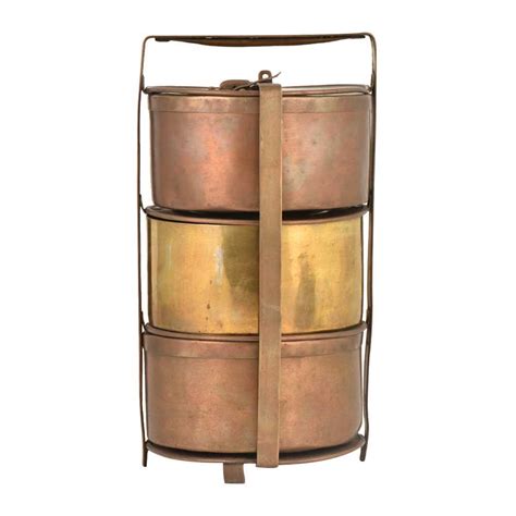 Mixed Metal Tiffin Box With Two Copper One Brass Container