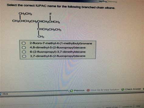 Solved Select The Correct Iupac Name For The Following Br