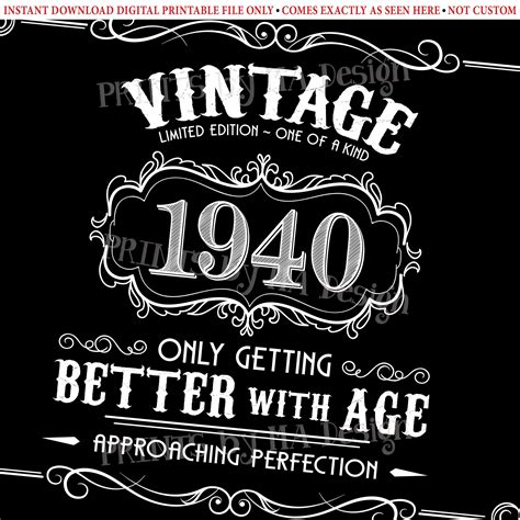 1940 Birthday Sign Better With Age Vintage Birthday Poster Whiskey