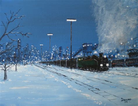 "Coal train" | Surrealist, Outdoor, Painting