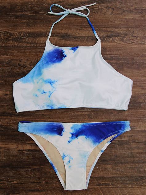 Shop Tie Dye Halter Bikini Set Online SheIn Offers Tie Dye Halter