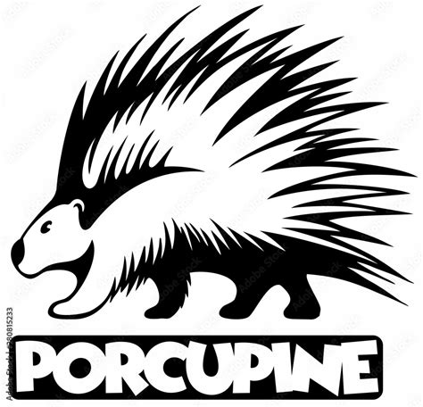 Cartoon style porcupine, black and white animal vector logo. Stock ...