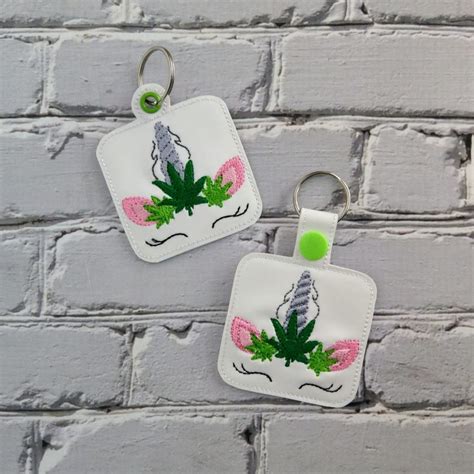 Weed Crown Unicorn Keyfobs Snap Tab Eyelet Keyfob Embroidery Design