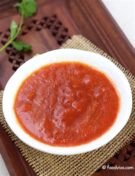 Momos Chutney Recipe - Tomato Chilli Garlic Chutney for Momos With Step By Step Photos