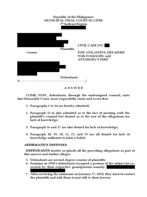 Answer Unlawful Detainer Sample Pdf Laches Equity Injunction