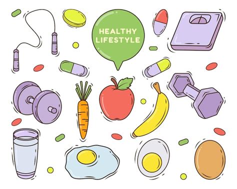 Premium Vector Set Of Hand Drawn Healthy Lifestyle Cartoon Doodle Style