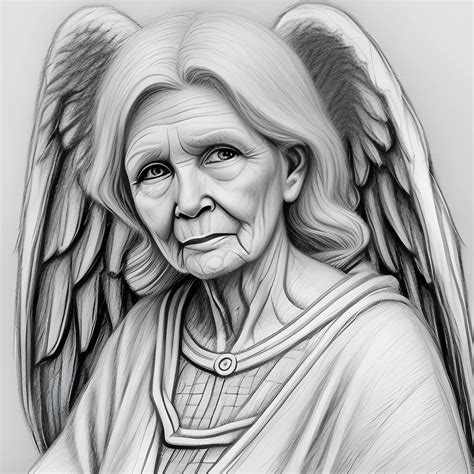 Angel Grandmother Pencil Sketch Arthub Ai