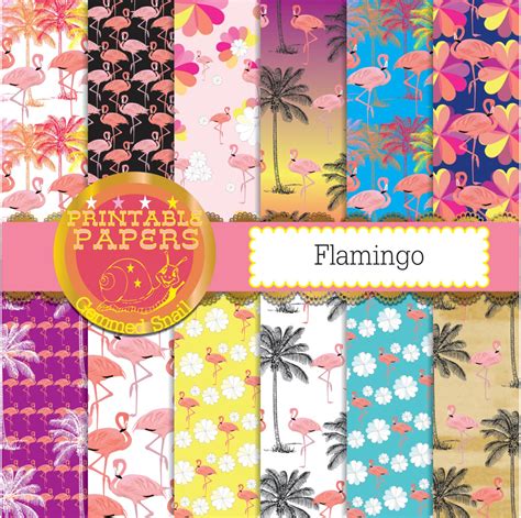 Flamingo Digital Paper Tropical Pink Flamingos By GemmedSnail