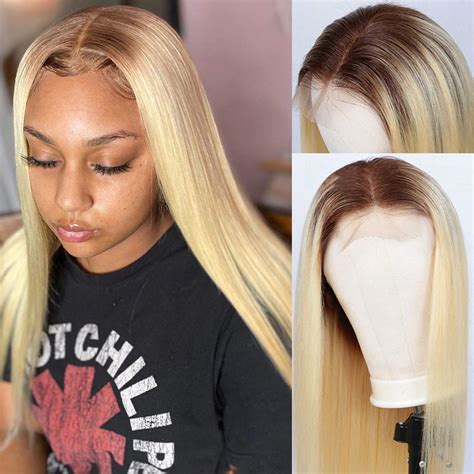 Blonde 613 Lace Front Wigs Dark Root Ombre Colored Lace Closure Wig