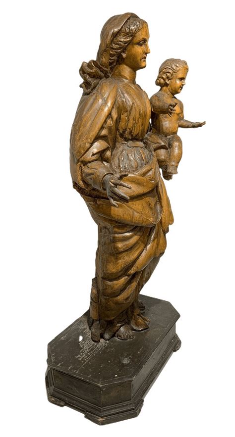 Scultura Lignea Raffigurante Madonna Con Bambino Art La Rosa Casa D