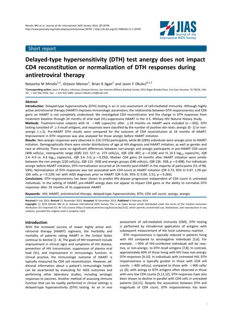 PDF Delayed Type Hypersensitivity DTH Test Anergy Does Not Impact