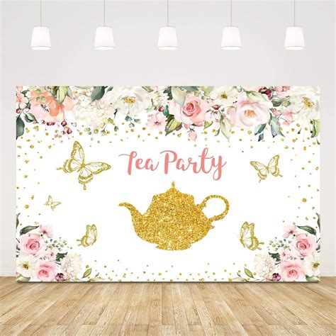 5x3ft Let S Partea Backdrop For Photography Pink And Gold Floral Tea