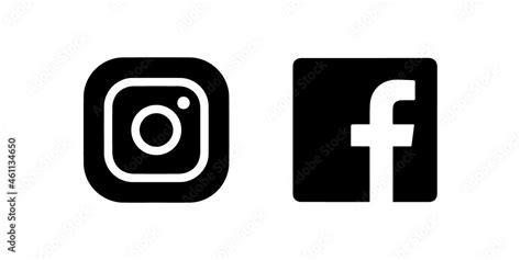 Facebook and Instagram logotypes isolated on white background. Black vector logos of popular ...