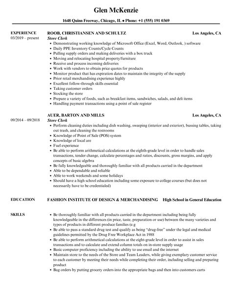 Store Clerk Resume Samples | Velvet Jobs