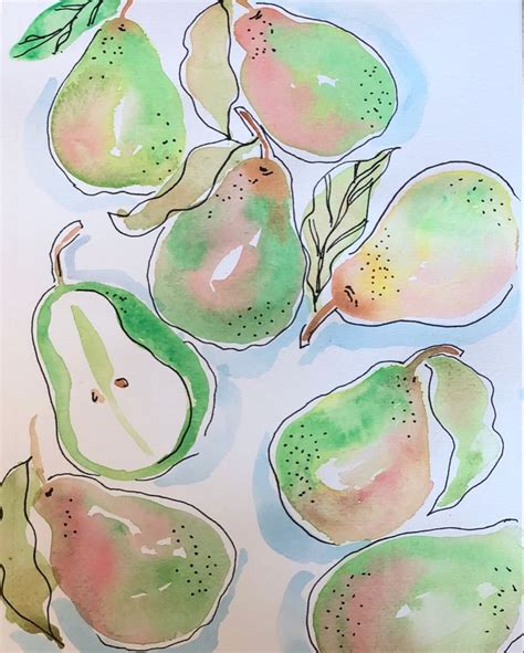 Pears In Watercolours Vegetable Illustration Watercolor And Ink