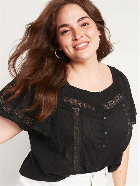 Oversized Clip Dot Crochet Lace No Peek Plus Size Blouse Old Navy