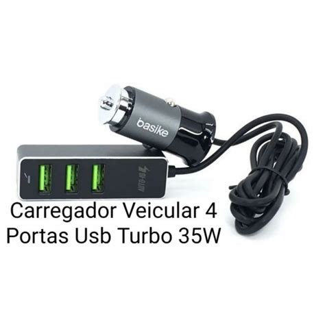 CARREGADOR VEICULAR BASIKE 4 PORTAS USB TURBO 35W