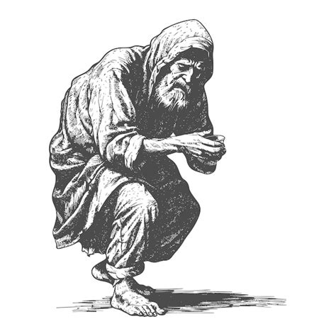 Beggar Full With Old Engraving Sketch Style Premium Ai Generated Vector