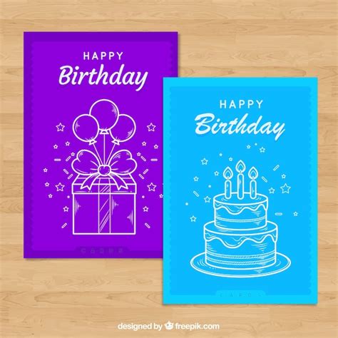 Conjunto De Tarjetas De Cumplea Os En Estilo Hecho A Mano Vector Gratis